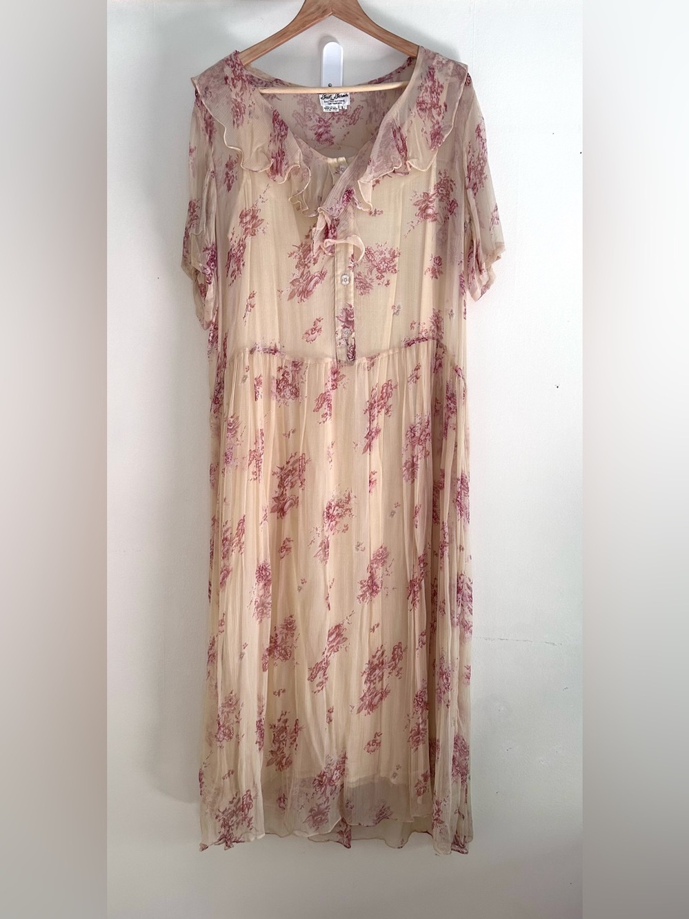 Vtg Gail Garner for All That Glitters  Cream Pink midi dress szL under slip Sz M